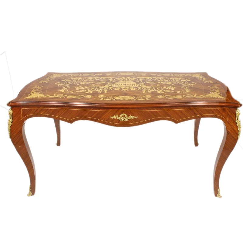 Casa Padrino Luxus Barock Schreibtisch Mahagoni Intarsien / Gold 160 cm - Antik Stil Sekretär Luxus Möbel
