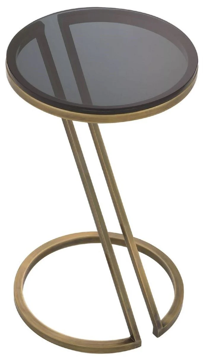 Casa Padrino Luxus Beistelltisch Vintage Messing / Grau Ø 36 x H. 60 cm - Edelstahl Tisch mit Glasplatte - Wohnzimmer Möbel - Luxus Möbel - Luxus Einrichtung - Luxus Interior