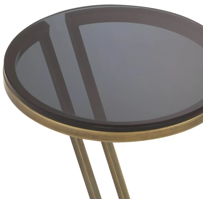 Casa Padrino Luxus Beistelltisch Vintage Messing / Grau Ø 36 x H. 60 cm - Edelstahl Tisch mit Glasplatte - Wohnzimmer Möbel - Luxus Möbel - Luxus Einrichtung - Luxus Interior