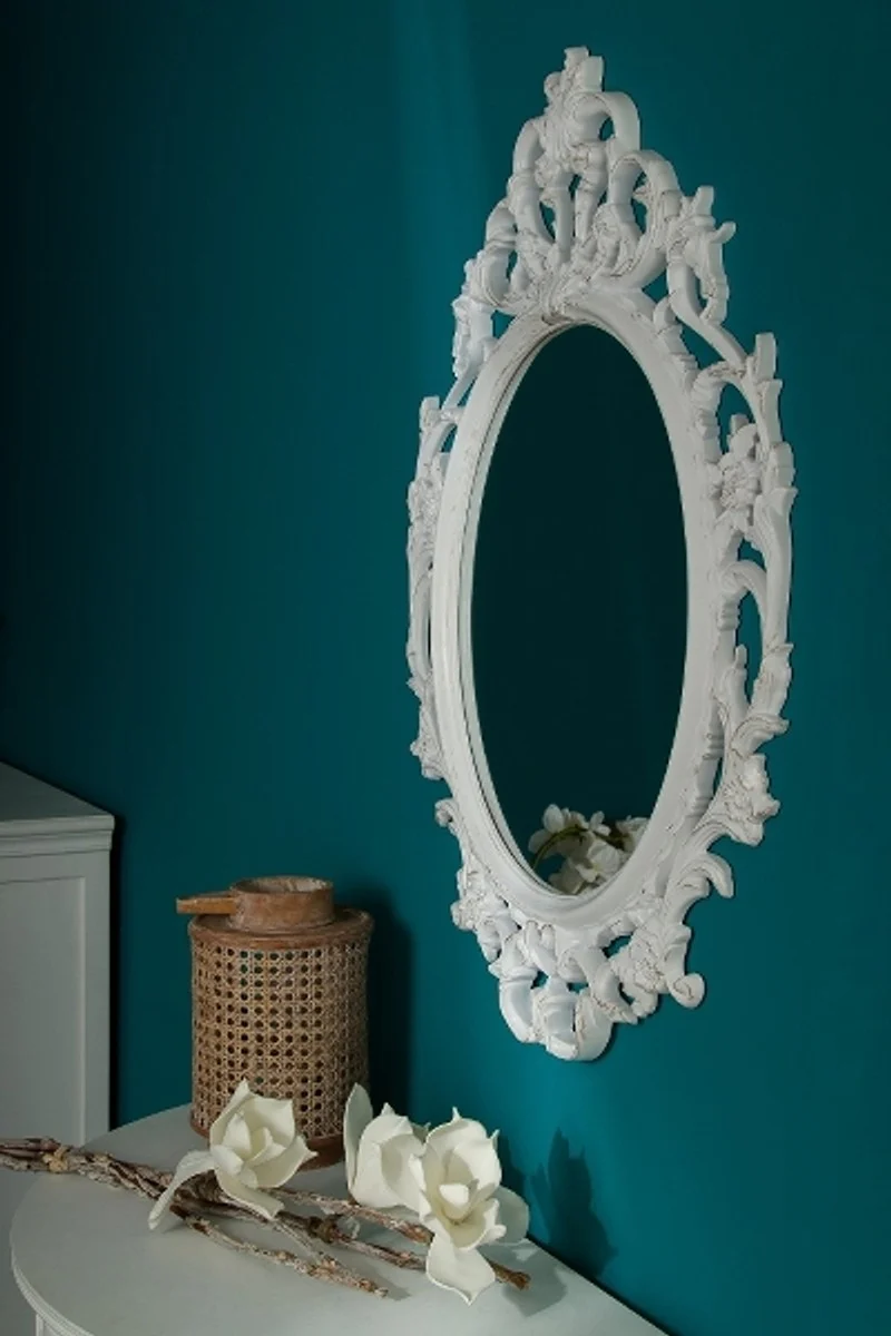 Casa Padrino Barock Wandspiegel Weiß / Gold 58 x H. 84 cm - Barockstil Spiegel