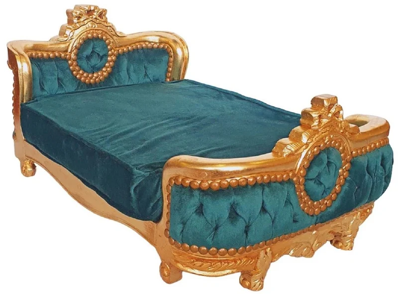 Casa Padrino Barock Hundebett Grün / Gold - Handgefertigtes Antik Stil Hundebett - Prunkvolle Hunde Möbel im Barockstil - Antik Stil Tiermöbel - Barock Tiermöbel