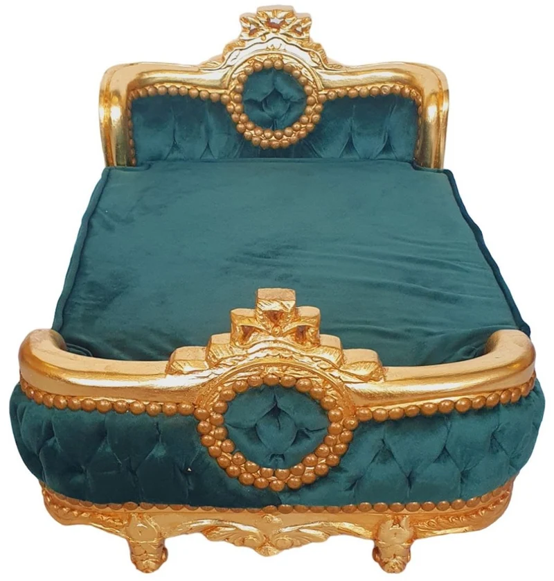 Casa Padrino Barock Hundebett Grün / Gold - Handgefertigtes Antik Stil Hundebett - Prunkvolle Hunde Möbel im Barockstil - Antik Stil Tiermöbel - Barock Tiermöbel