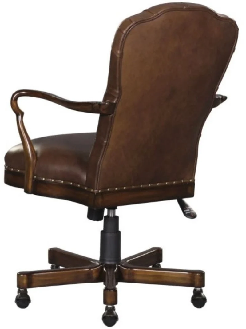 Casa Padrino Luxus Echtleder Bürostuhl / Drehstuhl Braun 63 x 68 x H. 102 cm - Luxus Büromöbel