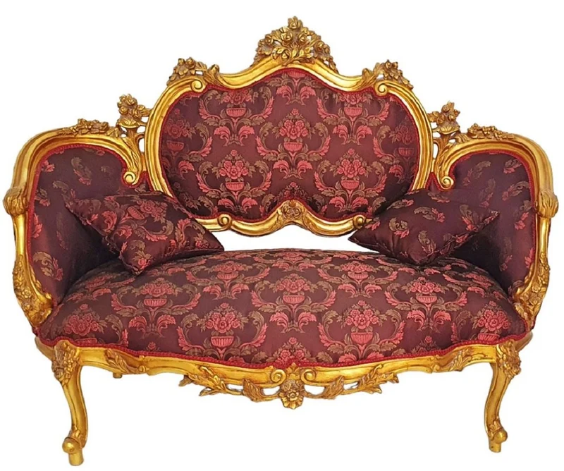 Casa Padrino Barock Sofa Lila / Rosa / Gold - Prunkvolles Wohnzimmer Sofa im Barockstil - Wohnzimmer Möbel im Barockstil - Barock Möbel - Barock Einrichtung