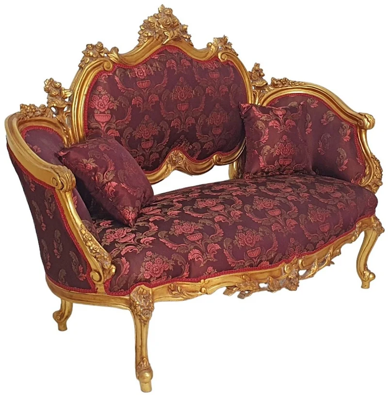 Casa Padrino Barock Sofa Lila / Rosa / Gold - Prunkvolles Wohnzimmer Sofa im Barockstil - Wohnzimmer Möbel im Barockstil - Barock Möbel - Barock Einrichtung