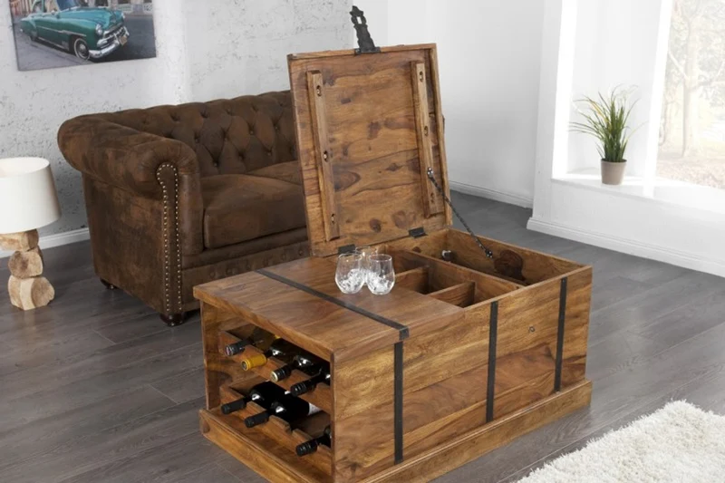 Casa Padrino Designer Massivholz Couchtisch Natur 100 x H. 40 cm - Hausbar - Salon Wohnzimmer Tisch - Unikat