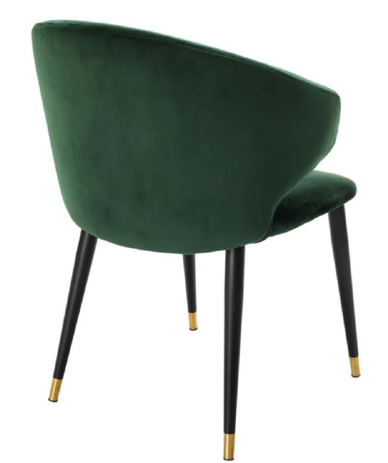 Casa Padrino Luxus Esszimmerstuhl mit Armlehnen Dunkelgrün / Schwarz / Gold 57 x 66 x H. 83 cm - Esszimmermöbel