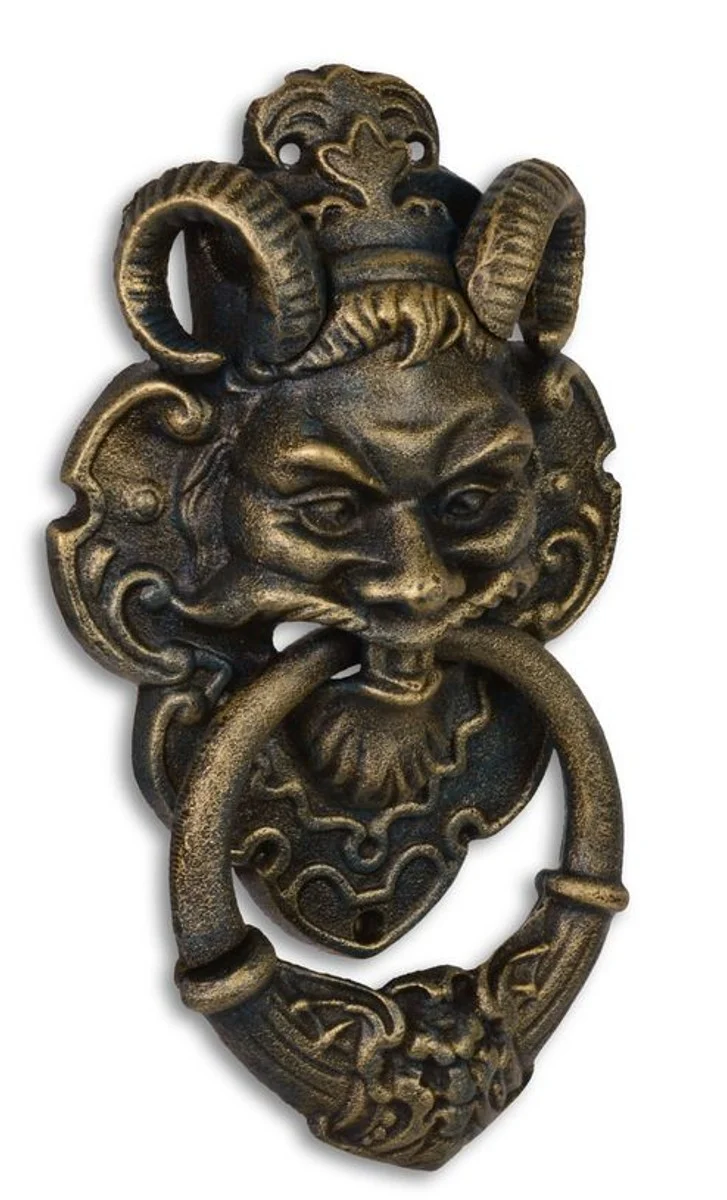Casa Padrino Türklopfer Barock Devil Face Gusseisen Messingfarben 32.7 cm - Antik Jugendstil Gründerzeit