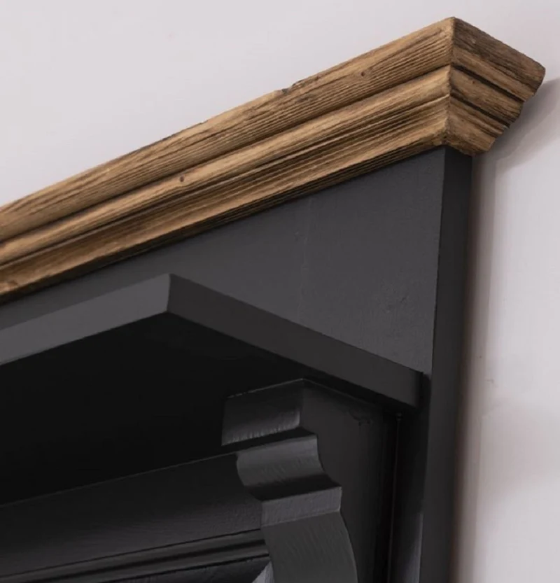 Casa Padrino Landhausstil Garderobe Schwarz / Braun 180 x 41 x H. 210 cm - Massivholz Garderobenschrank mit Spiegel - Landhausstil Garderobenmöbel