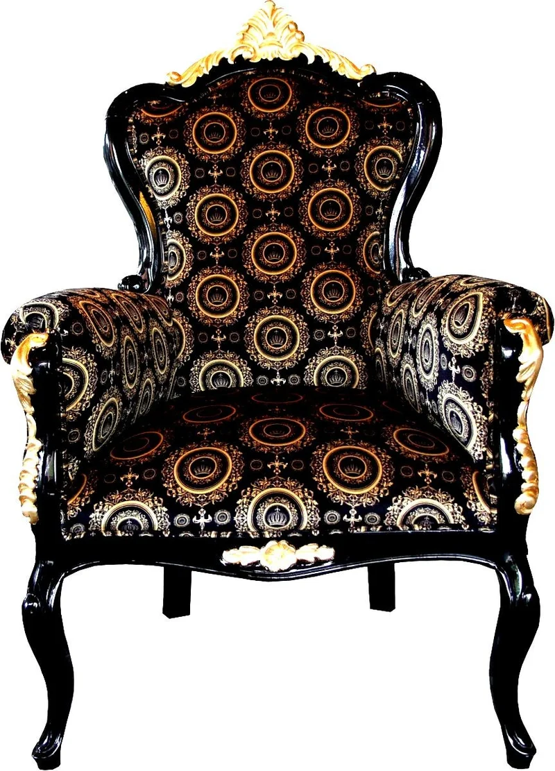 Pompöös by Casa Padrino Luxus Barock Sessel Bergere Schwarz / Gold - Pompööser Barock Sessel designed by Harald Glööckler