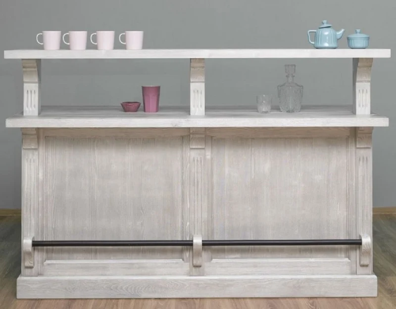 Casa Padrino Landhausstil Bar Theke Grau 180 x 68 x H. 120 cm - Massivholz Thekentisch - Massivholz Barmöbel - Barmöbel im Landhausstil - Landhausstil Einrichtung