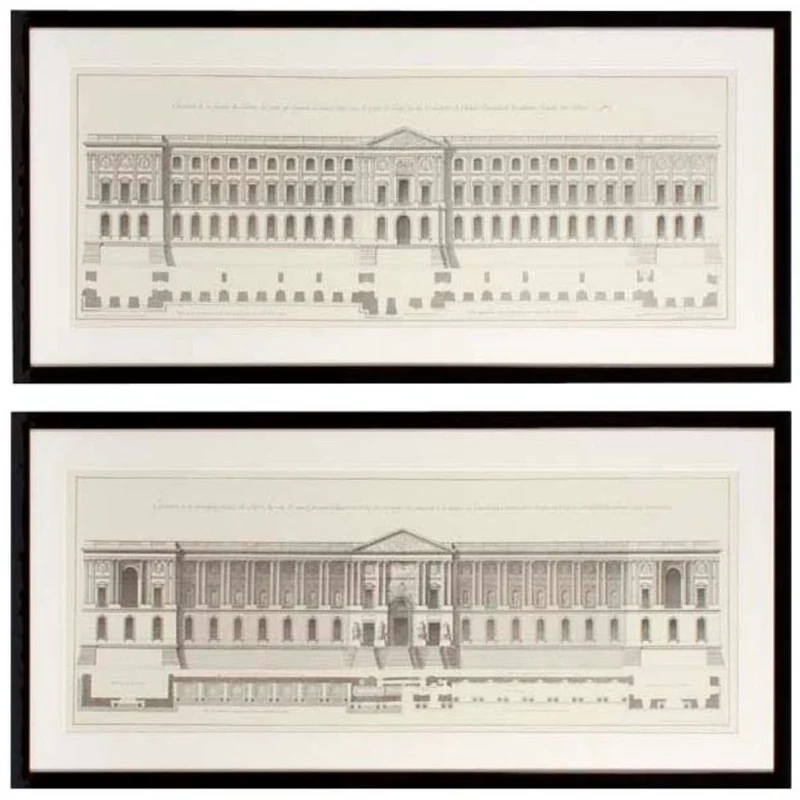 Casa Padrino Bilder / Kunstdruck Set Fassade vom Louvre Mehrfarbig 109 x H. 52 cm - Luxus Wohnzimmer Dekoration