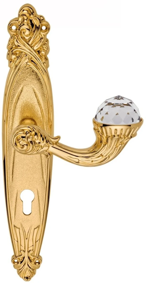 Casa Padrino Luxus Jugendstil Türgriff Set mit Swarovski Kristallglas Gold 15,6 x H. 32,5 cm - Hotel Accessoires