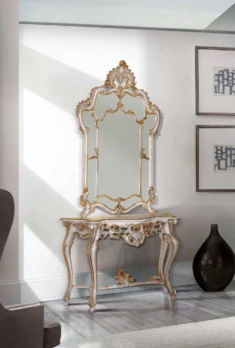 Casa Padrino Luxus Barock Spiegel Weiß / Antik Gold - Prunkvoller Wandspiegel im Barockstil - Barock Wohnzimmer & Hotel Möbel - Luxus Qualität - Made in Italy