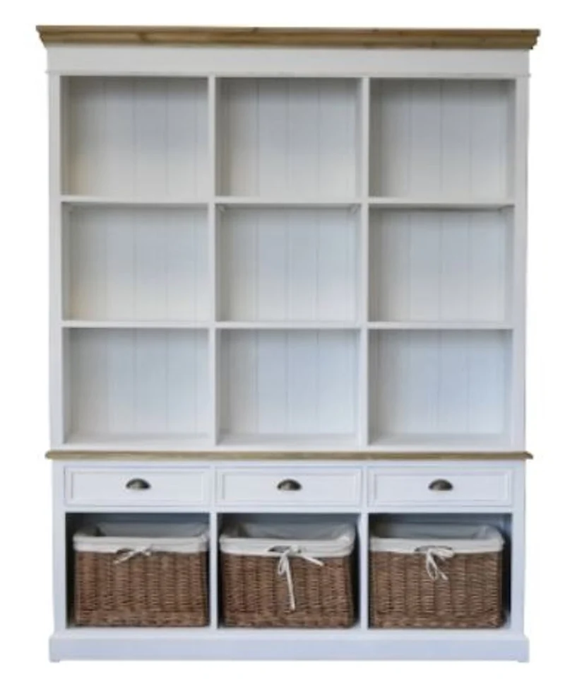 Casa Padrino Landhausstil Wandschrank aus Paulownia-Holz und MDF in Antik Weiß / Braun 160 x 40 x H. 206 cm