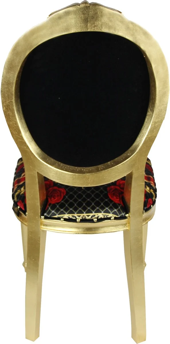 Pompöös by Casa Padrino Luxus Barock Esszimmer Stuhl Rosen Schwarz / Rot / Gold - Rosen - Pompööser Barock Stuhl designed by Harald Glööckler