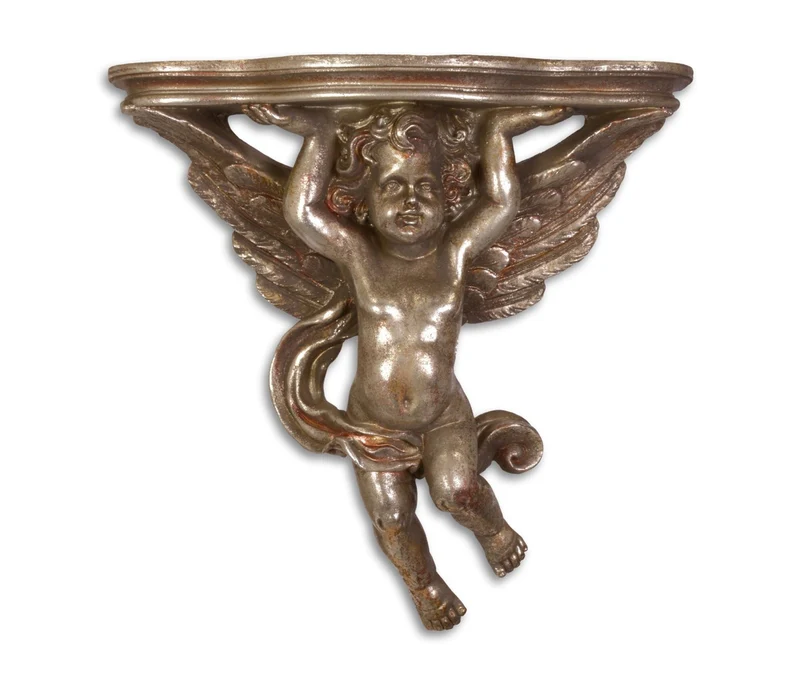 Casa Padrino Barock Wandkonsole mit Engel Bronze 15 x 37,9 x H.37,3 - Hotel Möbel