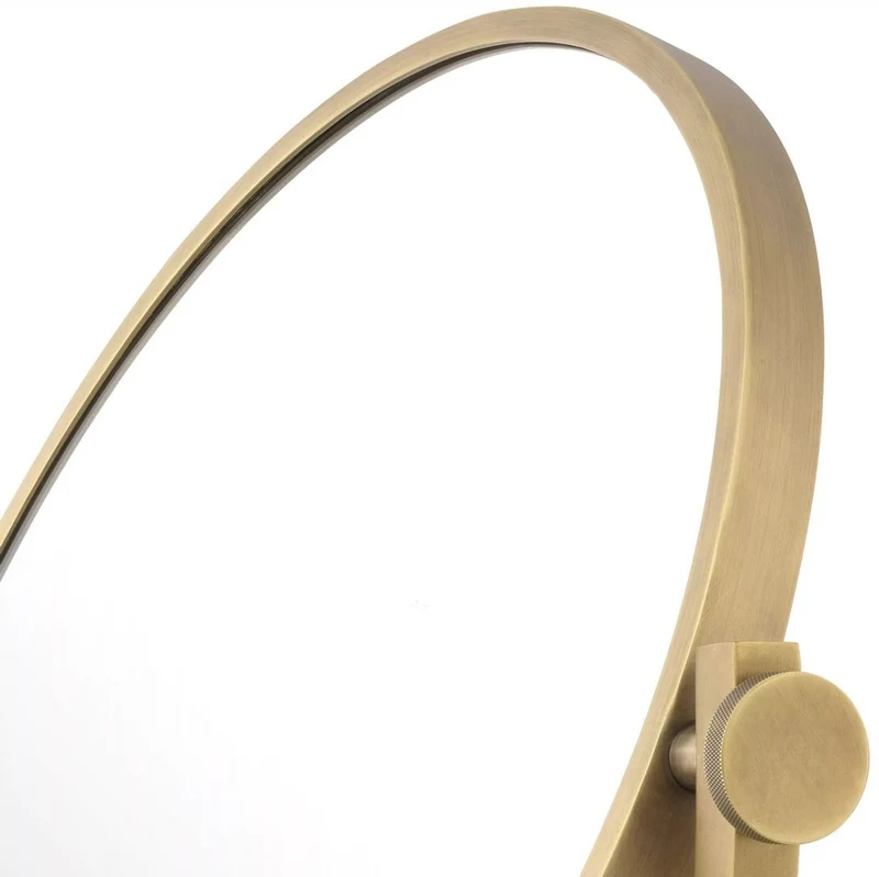 Casa Padrino Luxus Kosmetik Tischspiegel Antik Messing / Beige 50,5 x 12 x H. 56 cm - Runder verstellbarer Badezimmer Schmink Spiegel mit Travertin Sockel - Luxus Badezimmer Accessoires