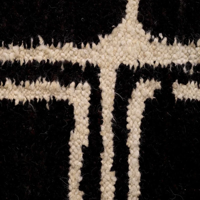 Casa Padrino Luxus Woll Teppich Schwarz / Elfenbein 200 x 300 cm - Handgewebter Wohnzimmer Teppich - Wohnzimmer Deko Accessoires - Luxus Möbel - Luxus Interior