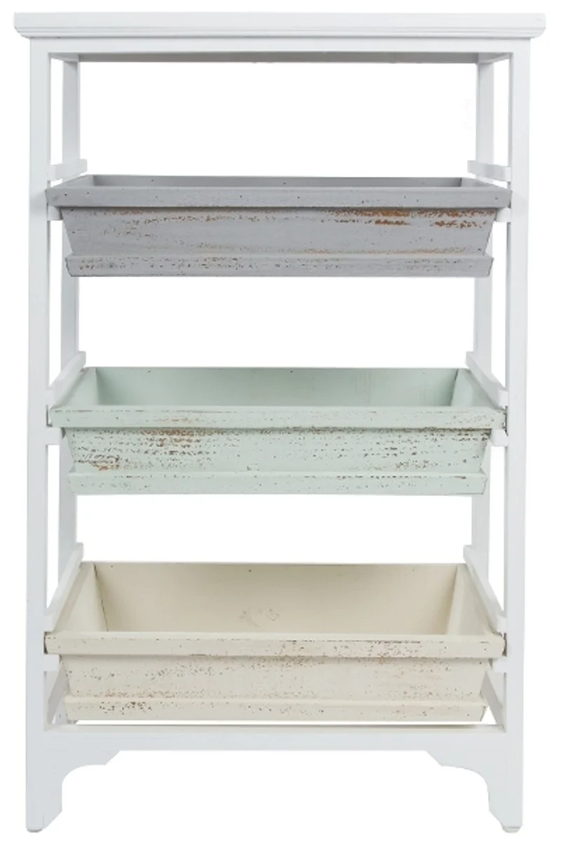 Casa Padrino Landhausstil Regalschrank Weiß / Mehrfarbig 54 x 32 x H. 86 cm - Handgefertigter Shabby Chic Regalschrank mit 3 Fächern