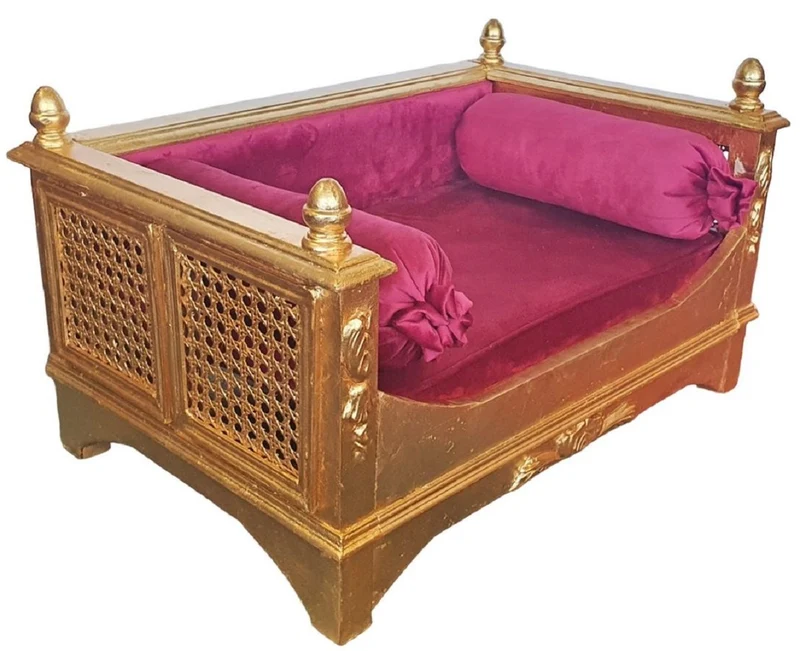Casa Padrino Barock Hundebett Bordeauxrot / Gold - Prunkvolles Antik Stil Hundebett - Handgefertigte Hunde Möbel im Barockstil - Antik Stil Tiermöbel - Barock Tiermöbel