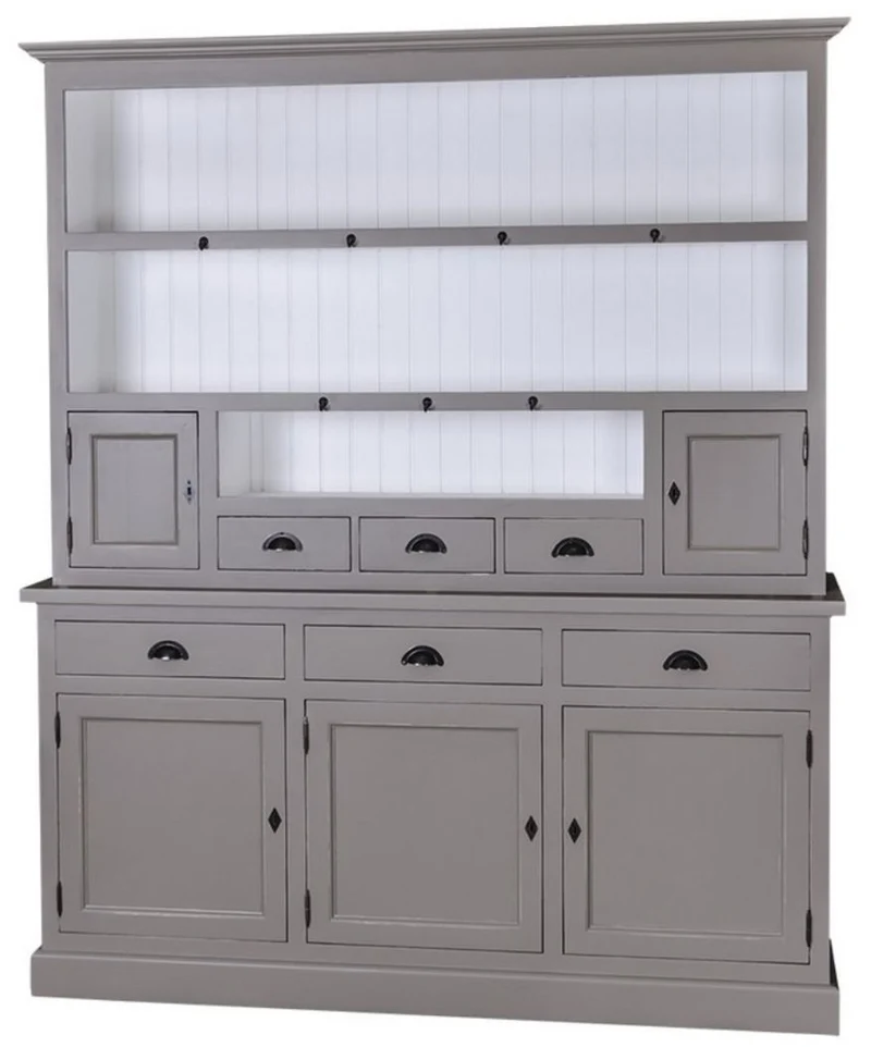 Casa Padrino Landhausstil Küchenschrank Dunkelgrau / Weiß 178 x 50 x H. 210 cm - 2 Teiliger Küchenschrank mit 5 Türen und 6 Schubladen
