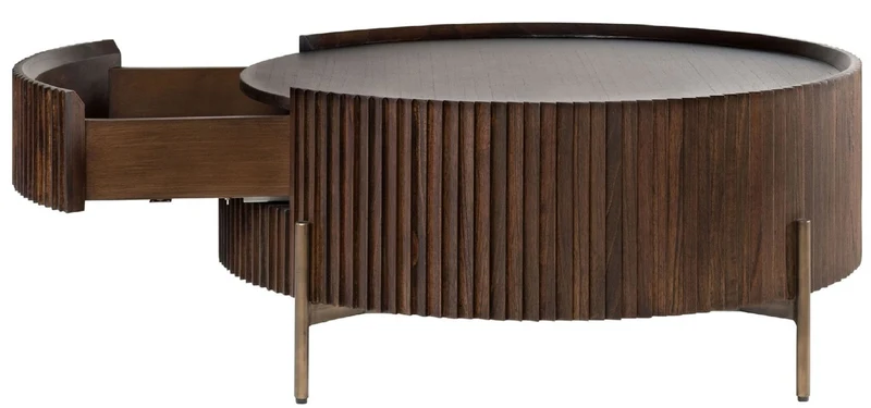 Casa Padrino Luxus Couchtisch Dunkelbraun Ø 90 x H. 40 cm - Runder Wohnzimmertisch mit Schublade - Wohnzimmer Möbel - Massivholz Möbel - Luxus Möbel - Luxus Einrichtung