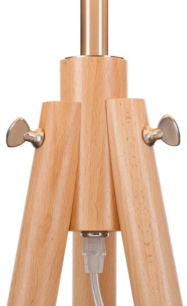 Casa Padrino Stehleuchte im modernen Design mit Holzstativ und beigem Baumwoll Lampenschirm Ø 44 x H. 161,5 cm
