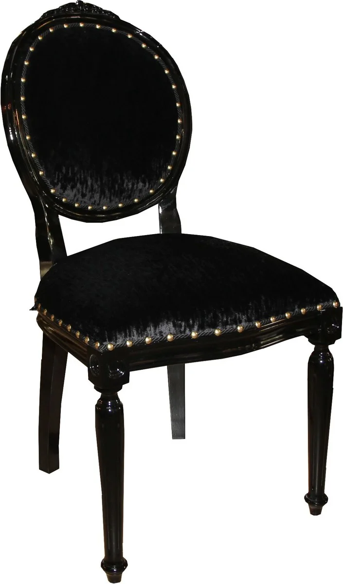 Casa Padrino Barock Medaillon Luxus Esszimmer Stuhl ohne Armlehnen in Schwarz / Schwarz - Limited Edition
