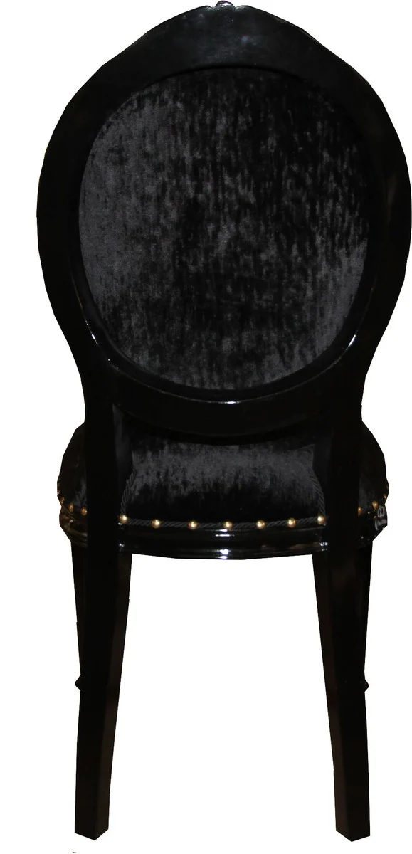 Casa Padrino Barock Medaillon Luxus Esszimmer Stuhl ohne Armlehnen in Schwarz / Schwarz - Limited Edition