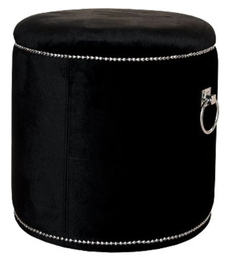 Casa Padrino Luxus Sitzhocker Schwarz / Silber Ø 50 x H. 52 cm - Luxus Rundhocker