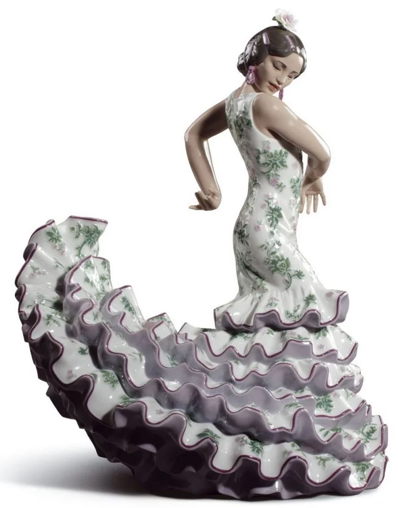 Casa Padrino Luxus Porzellan Skulptur Flamenco Frau Mehrfarbig 27 x H. 47 cm - Handgefertigte Luxus Deko Figur