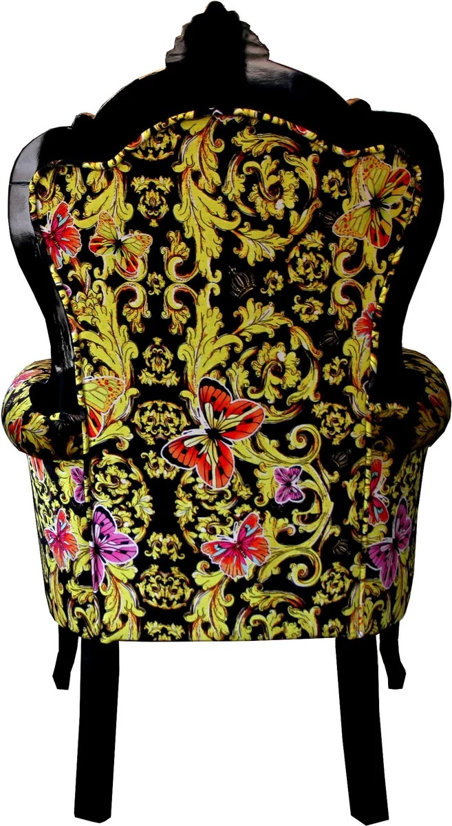 Pompöös by Casa Padrino Luxus Barock Sessel Bergere Butterfly & Flower Design / Schwarz / Gold - Pompööser Barock Sessel designed by Harald Glööckler B!
