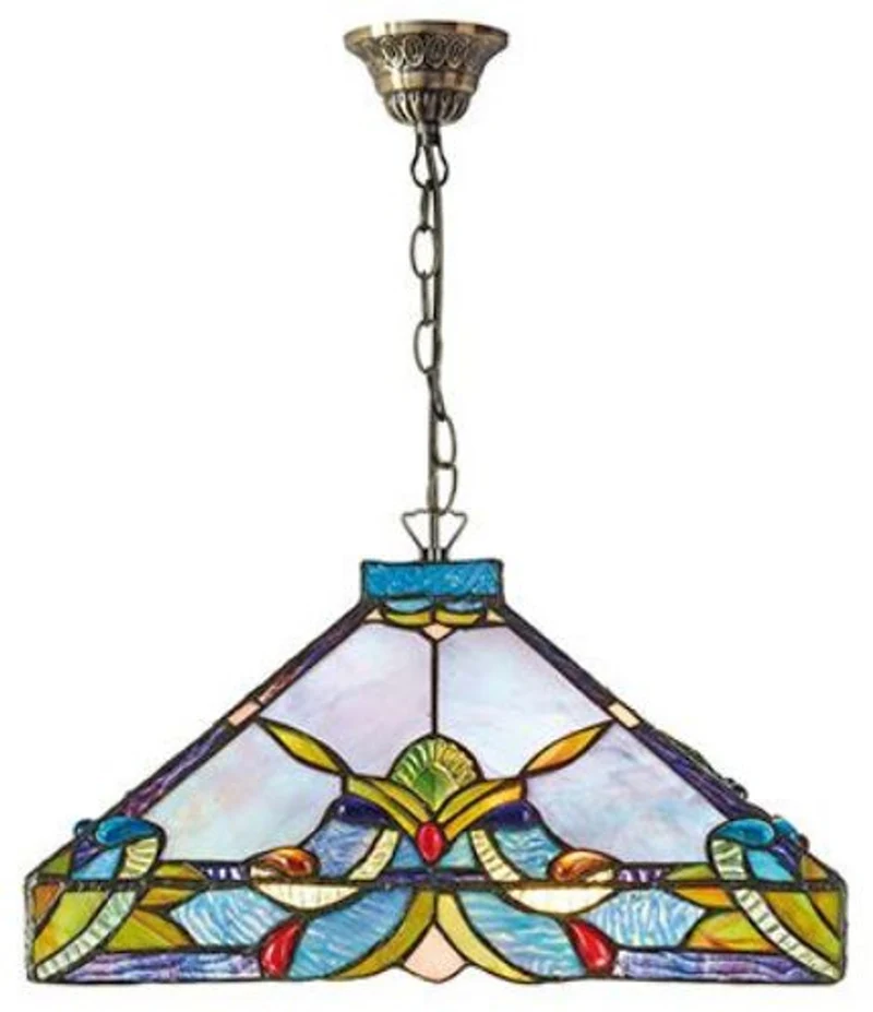 Casa Padrino Tiffany Hängeleuchte Bunt Ø 36 x H. 92 cm - Handgefertigte Pendelleuchte aus Glas und Metall