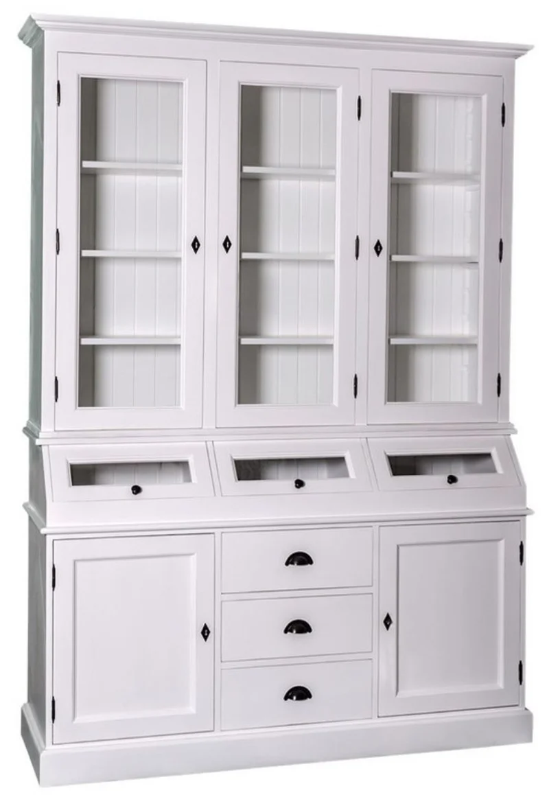 Casa Padrino Landhausstil Küchenschrank / Buffetschrank Weiß 163 x 50 x H. 226 cm - Landhausstil Möbel