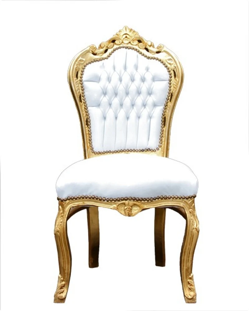 Casa Padrino Barock Esszimmer Set Weiß/Gold - Esstisch + 6 Stühle