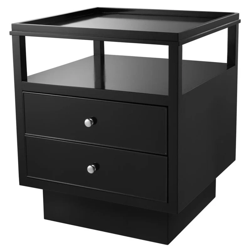 Casa Padrino Luxus Mahagoni Nachttisch mit 2 Schubladen Schwarz / Silber 57 x 55 x H. 61 cm - Luxus Schlafzimmermöbel