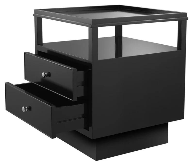 Casa Padrino Luxus Mahagoni Nachttisch mit 2 Schubladen Schwarz / Silber 57 x 55 x H. 61 cm - Luxus Schlafzimmermöbel