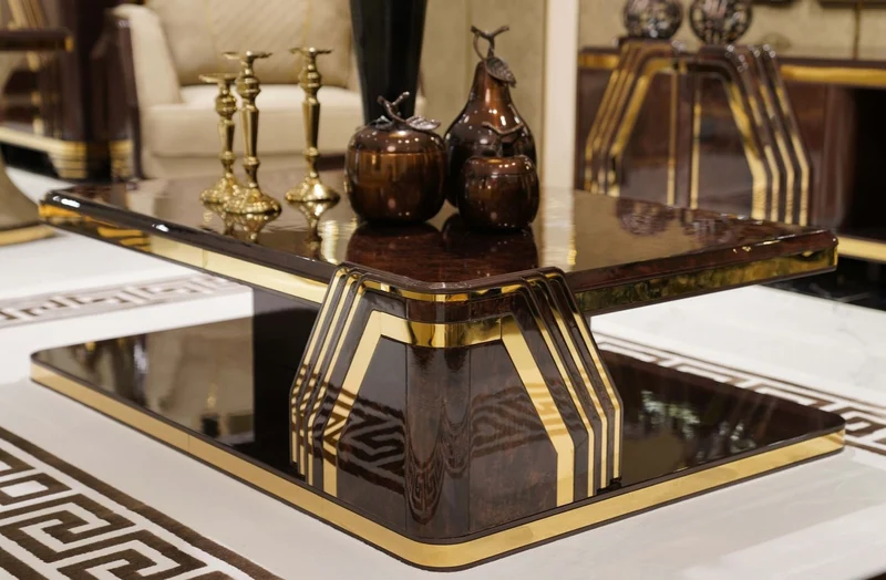 Casa Padrino Luxus Art Deco Couchtisch Braun / Gold - Rechteckiger Wohnzimmertisch - Wohnzimmer Möbel - Art Deco Möbel - Luxus Möbel - Luxus Einrichtung - Wohnzimmer Einrichtung