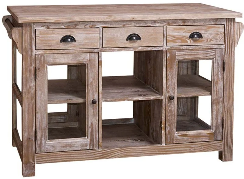 Casa Padrino Landhausstil Kücheninsel Naturfarben 135 x 65 x H. 90 cm - Landhausstil Küchenschrank mit 4 Glastüren und 6 Schubladen