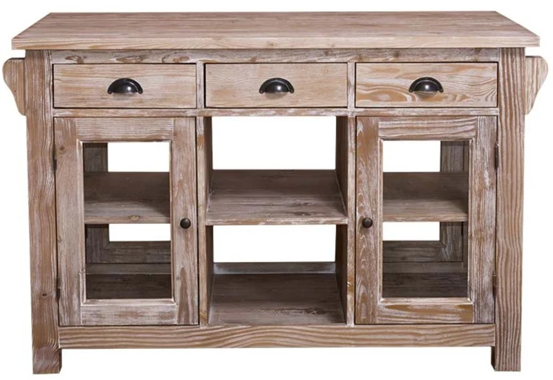 Casa Padrino Landhausstil Kücheninsel Naturfarben 135 x 65 x H. 90 cm - Landhausstil Küchenschrank mit 4 Glastüren und 6 Schubladen