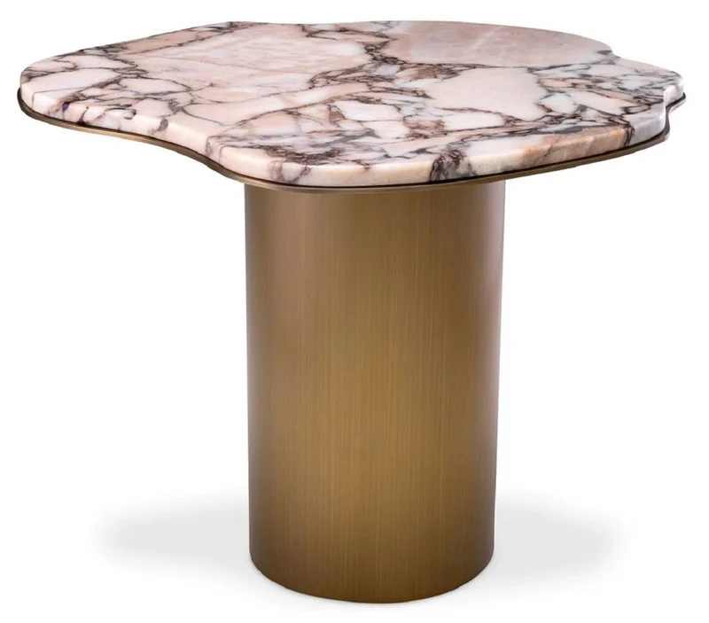 Casa Padrino Luxus Beistelltisch Mehrfarbig / Messing 58,5 x 60,5 x H. 51 cm - Edelstahl Tisch mit Marmorplatte - Wohnzimmer Möbel - Luxus Möbel - Wohnzimmer Einrichtung - Luxus Qualität