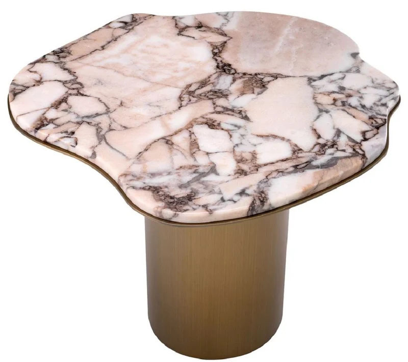 Casa Padrino Luxus Beistelltisch Mehrfarbig / Messing 58,5 x 60,5 x H. 51 cm - Edelstahl Tisch mit Marmorplatte - Wohnzimmer Möbel - Luxus Möbel - Wohnzimmer Einrichtung - Luxus Qualität