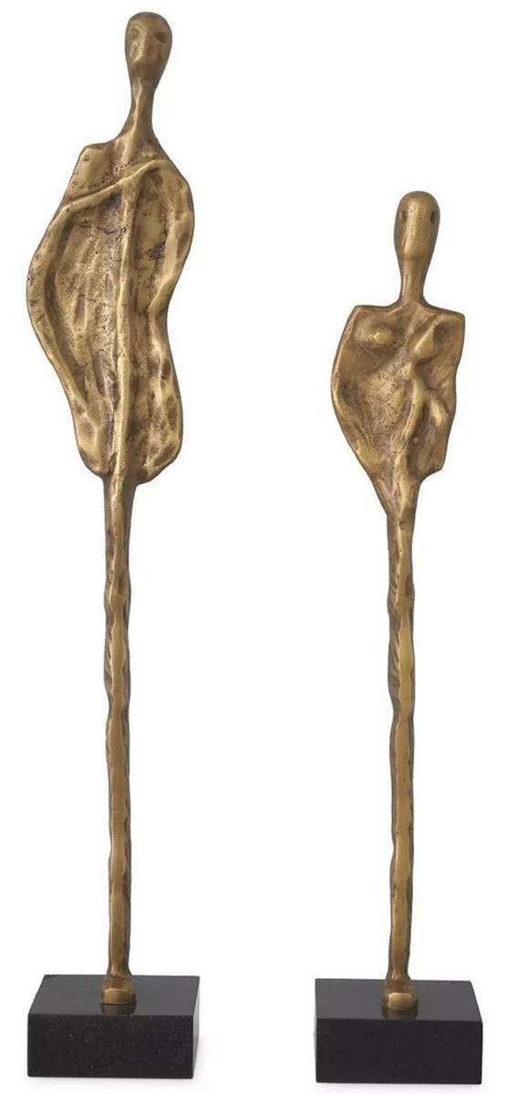 Casa Padrino Luxus Designer Schreibtisch Deko Objekt Set Vintage Messing / Schwarz 85 x 50 x H. 95 cm - Messing Deko Skulpturen mit Granitsockel - Wohnzimmer Deko - Deko Accessoires - Luxus Deko
