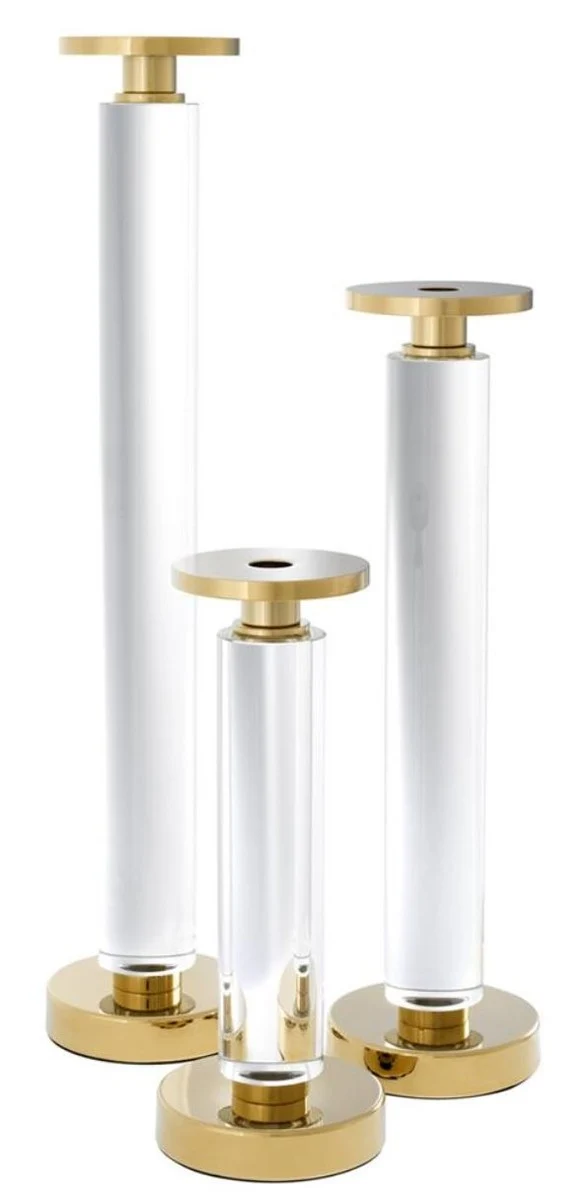 Casa Padrino Luxus Kerzenhalter 3er Set Gold - Kristallglas Accessoires - Ø 12 x H 29/42/55 cm
