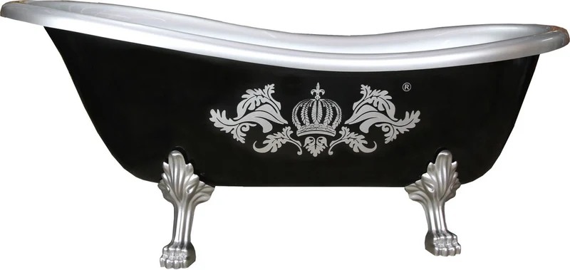 Pompöös by Casa Padrino Luxus Badewanne Deluxe freistehend von Harald Glööckler Schwarz / Silber 1695mm mit silberfarbenen Löwenfüssen