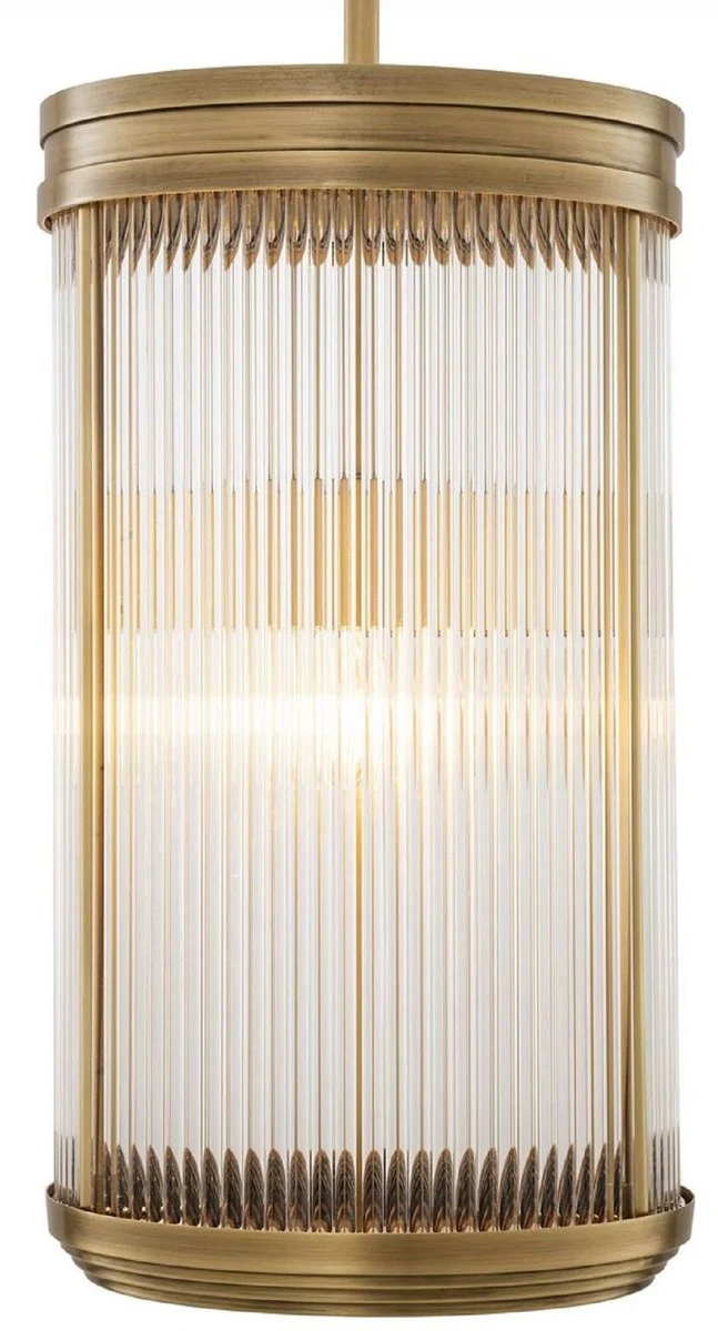 Casa Padrino Luxus Hängeleuchte Antik Messing Ø 27,5 x H. 49 cm - Hängelampe mit rundem Glas Lampenschirm - Wohnzimmer Hängeleuchte - Luxus Leuchten - Luxus Qualität