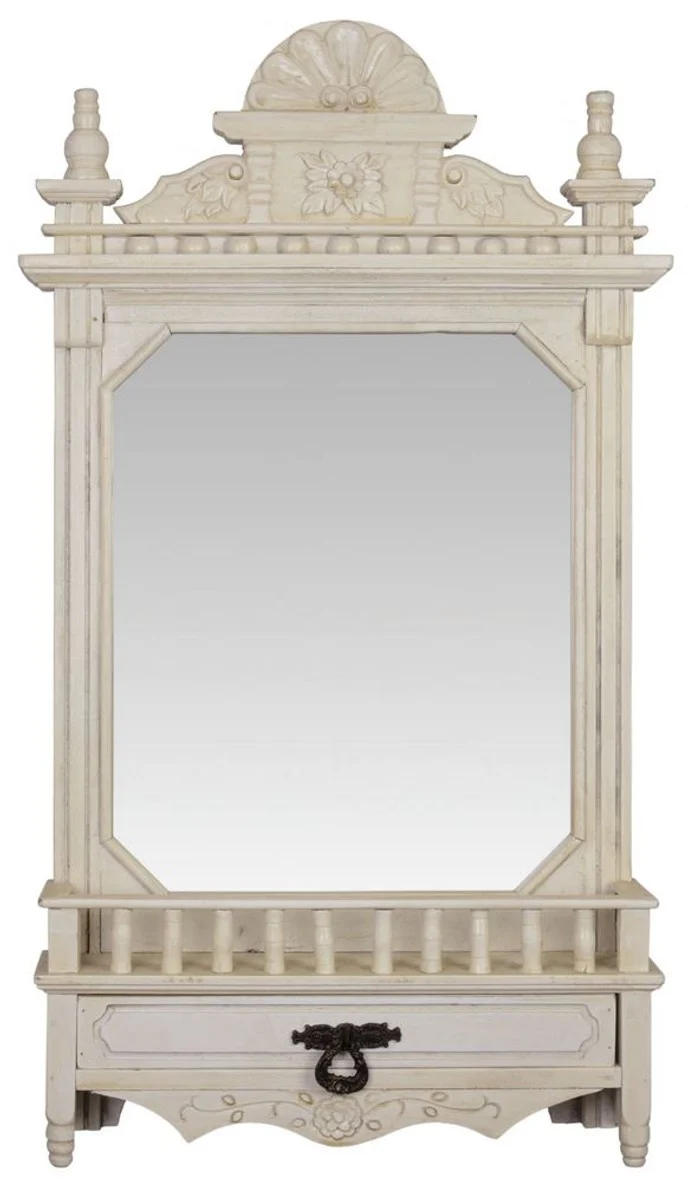 Casa Padrino Barock Wandspiegel mit Schublade Cremeweiß 49,8 x H. 86,8 cm - Barockstil Spiegel