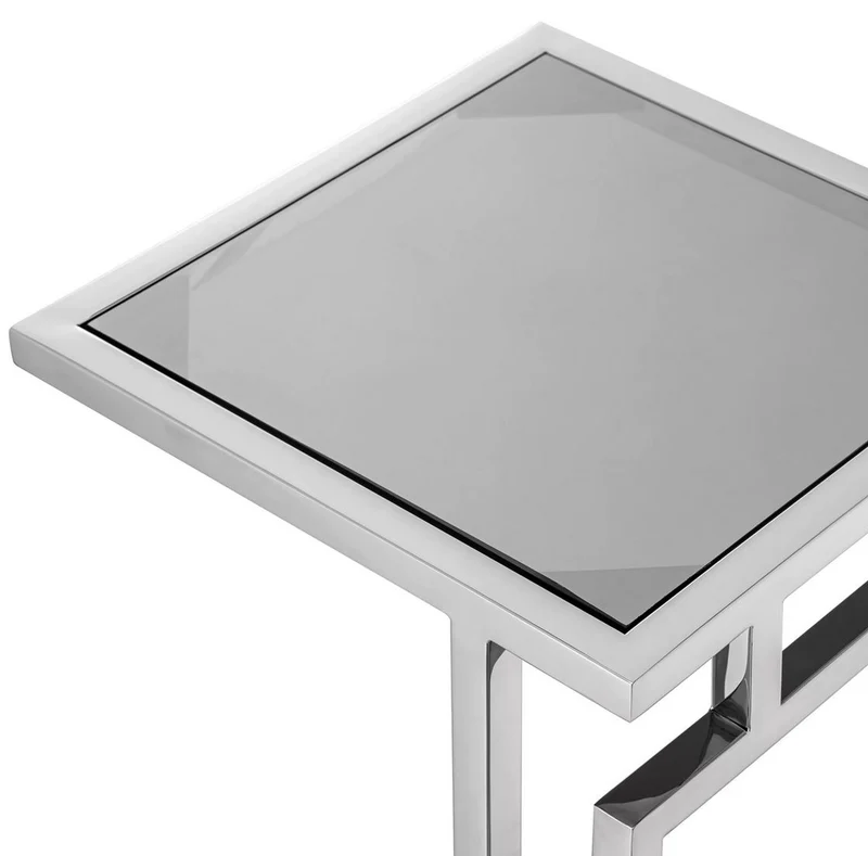 Casa Padrino Luxus Beistelltisch Silber / Grau 33 x 33 x H. 60 cm - Edelstahl Tisch mit Glasplatte - Wohnzimmer Möbel - Luxus Möbel - Luxus Einrichtung - Luxus Interior