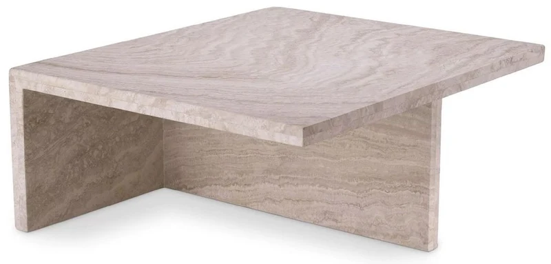 Casa Padrino Luxus Travertin Couchtisch Beige 70 x 60 x H. 28 cm - Naturstein Wohnzimmertisch - Wohnzimmer Möbel - Naturstein Möbel - Travertin Möbel - Luxus Möbel - Luxus Einrichtung